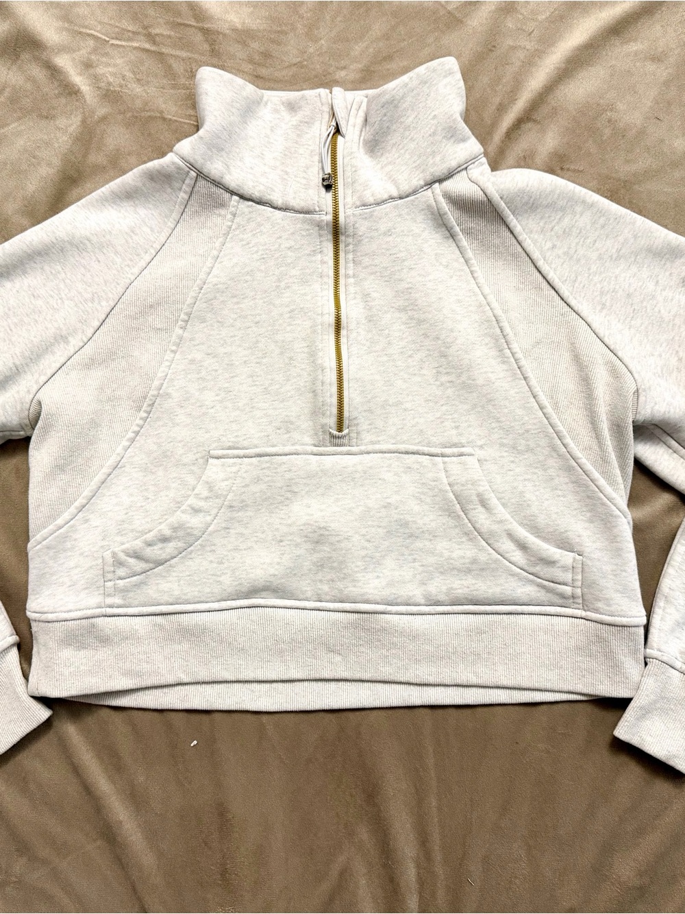 Lululemon Scuba Oversized Funnel Neck Half Zip Heathered Grey Gold Zipper 4